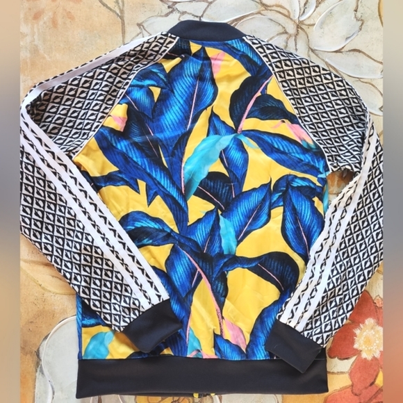 ADIDAS× Farm RIO Banana Leaf Yellow Royal Blue Zips Sporty Baseball Track Jacket - Picture 14 of 16